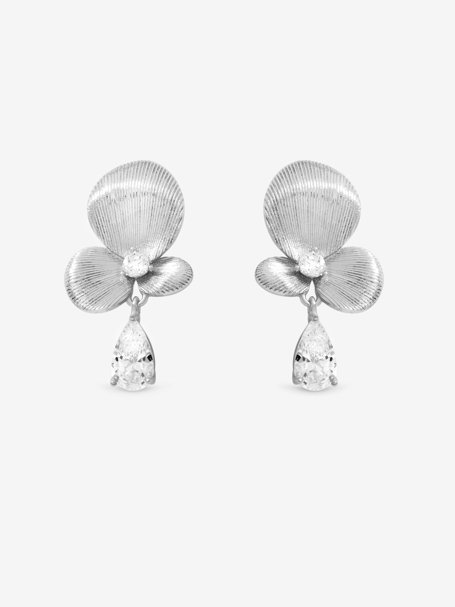 Inicio satin floral drop earrings with cubic zirconia (British brand)