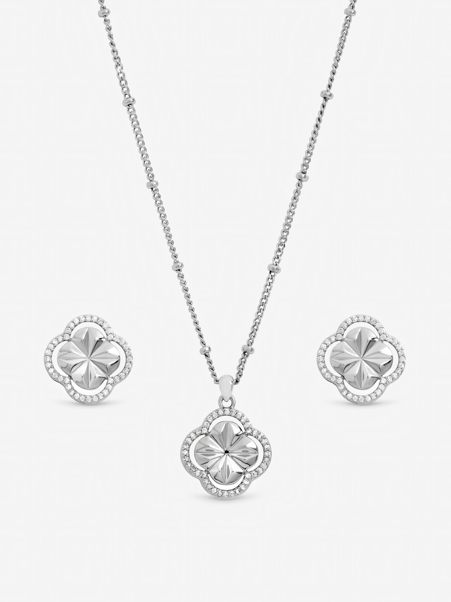 Inicio diamond cut clover set pendant and earrings sterling silver plated (British brand)