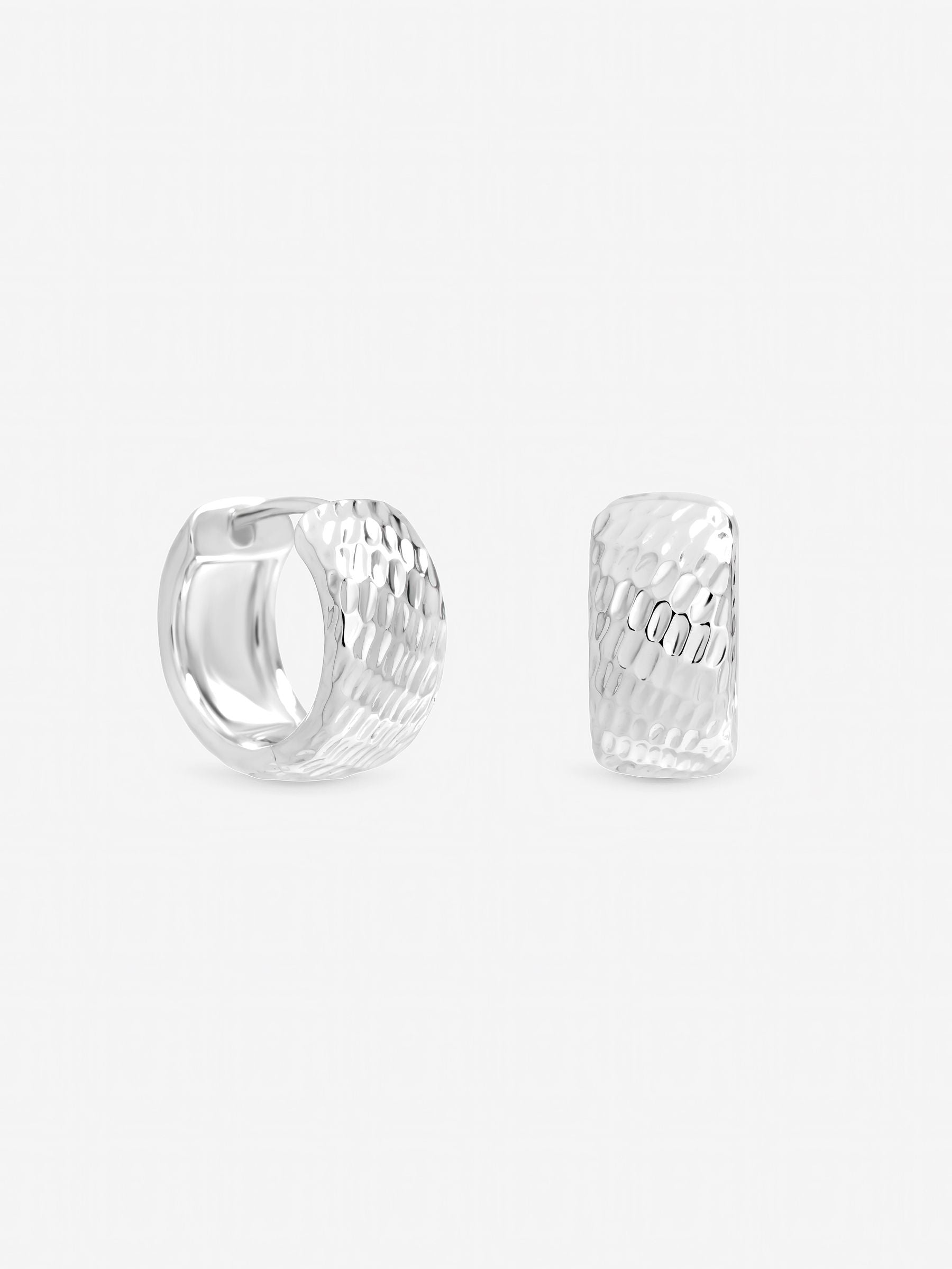 Inicio sterling silver plated textured chubby hoop earrings, imported from the UK