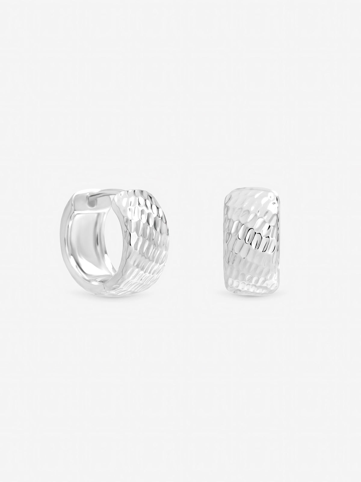 Inicio sterling silver plated textured chubby hoop earrings, imported from the UK