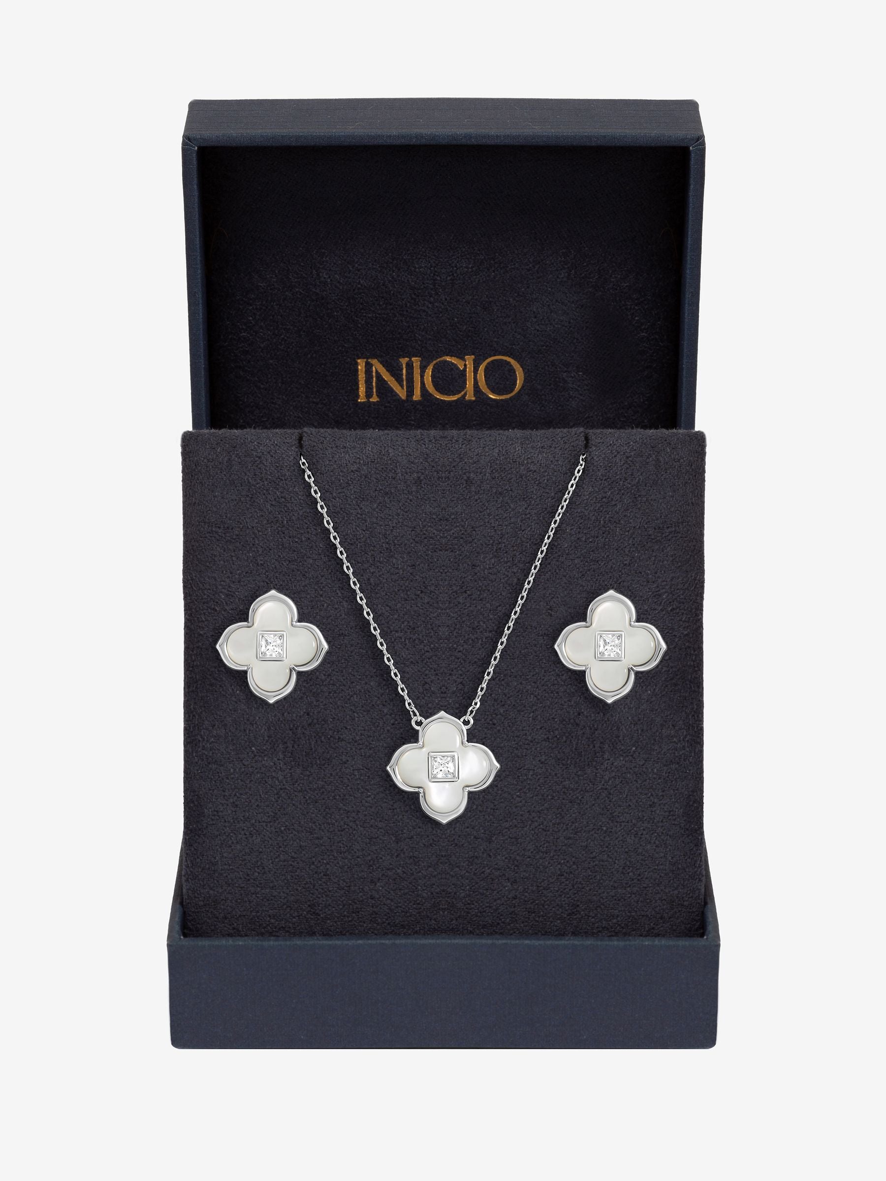 Inicio mother of pearl clover jewellery set gift box, UK version