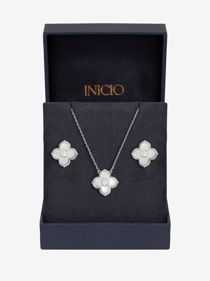 Inicio mother of pearl clover jewellery set gift box, UK version