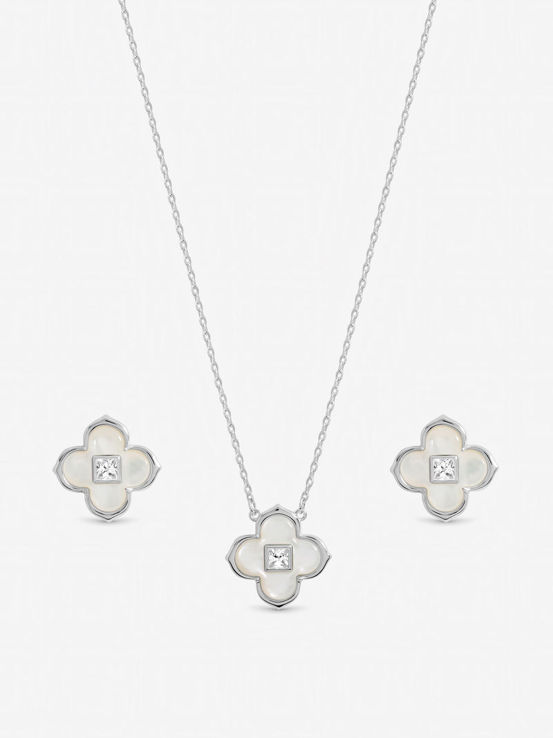 Inicio mother of pearl clover jewellery set gift box, UK version