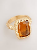Hammered square ring in gold tone orange resin (British brand)