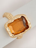 Hammered square ring in gold tone orange resin (British brand)