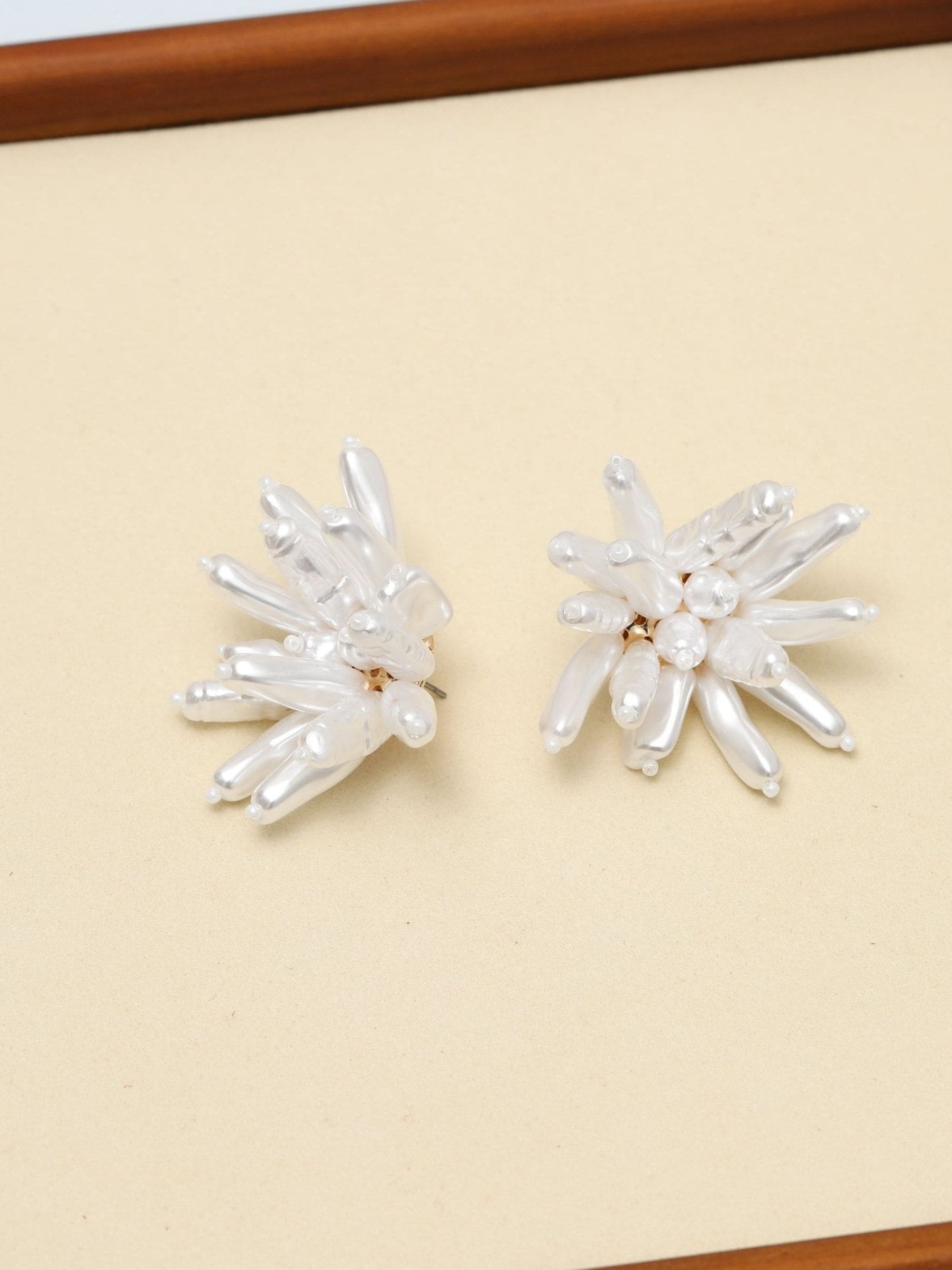 Mood gold tone statement pearl floral earrings, UK version