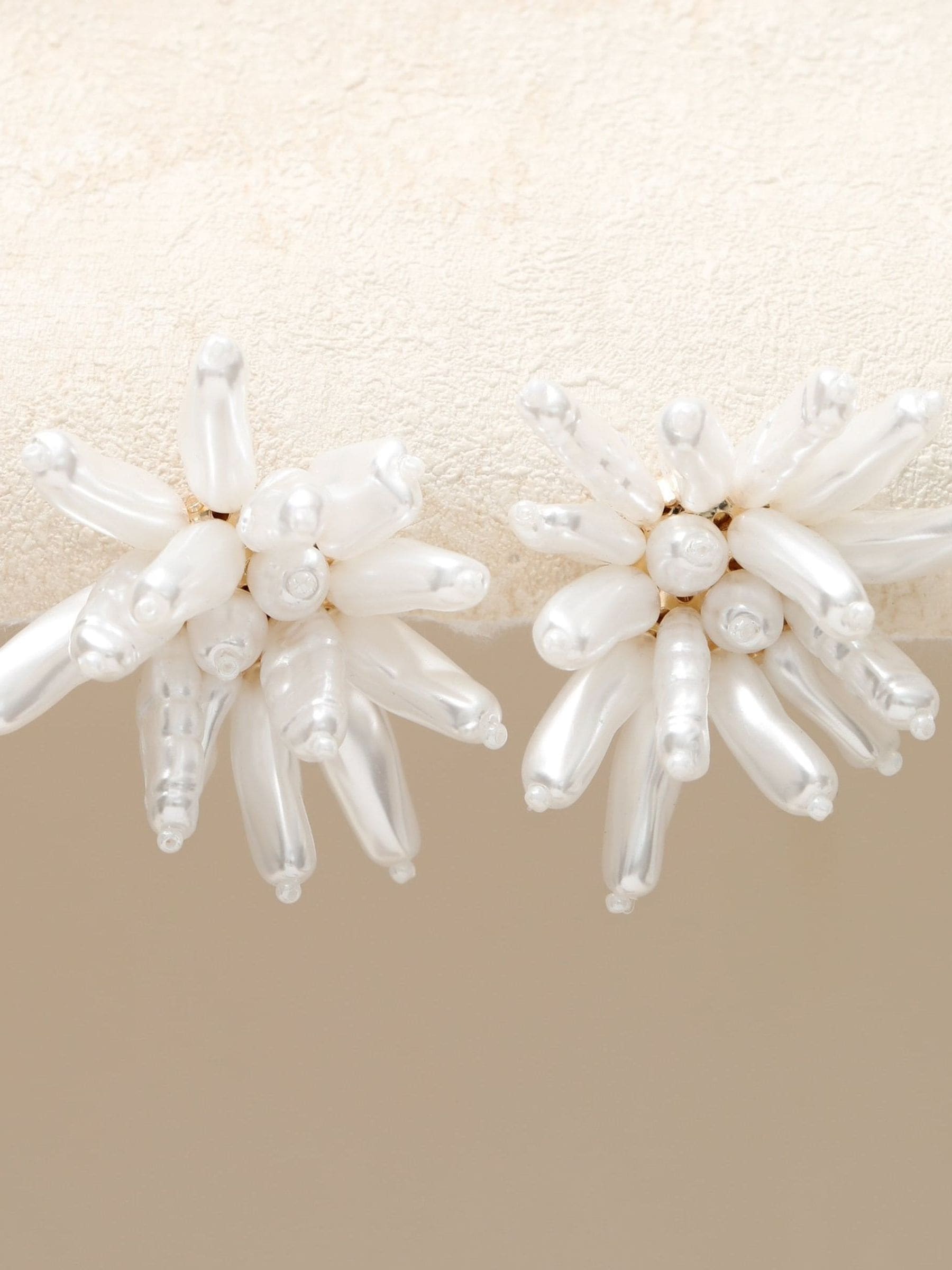 Mood gold tone statement pearl floral earrings, UK version