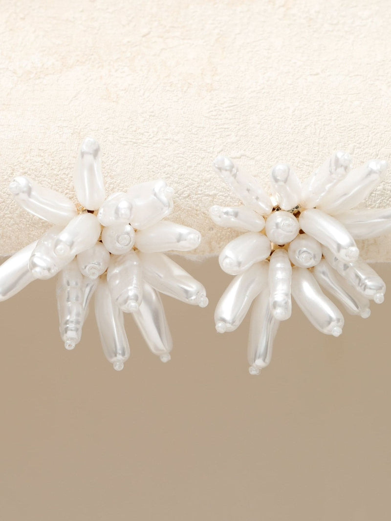 Mood gold tone statement pearl floral earrings, UK version