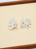 Mood gold tone statement pearl floral earrings, UK version