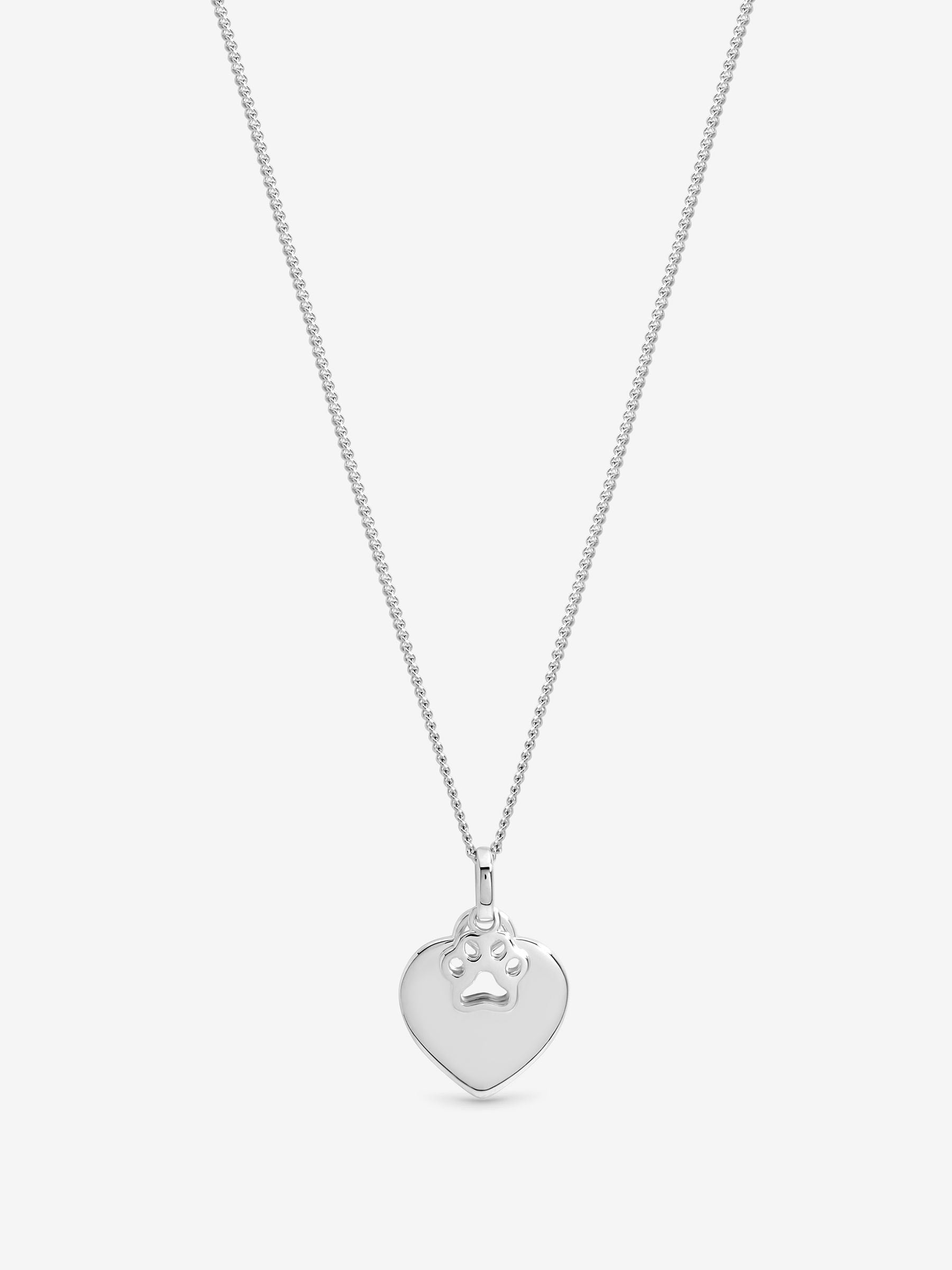 Inicio sterling silver plated heart pendant with pawprint charm (British brand)