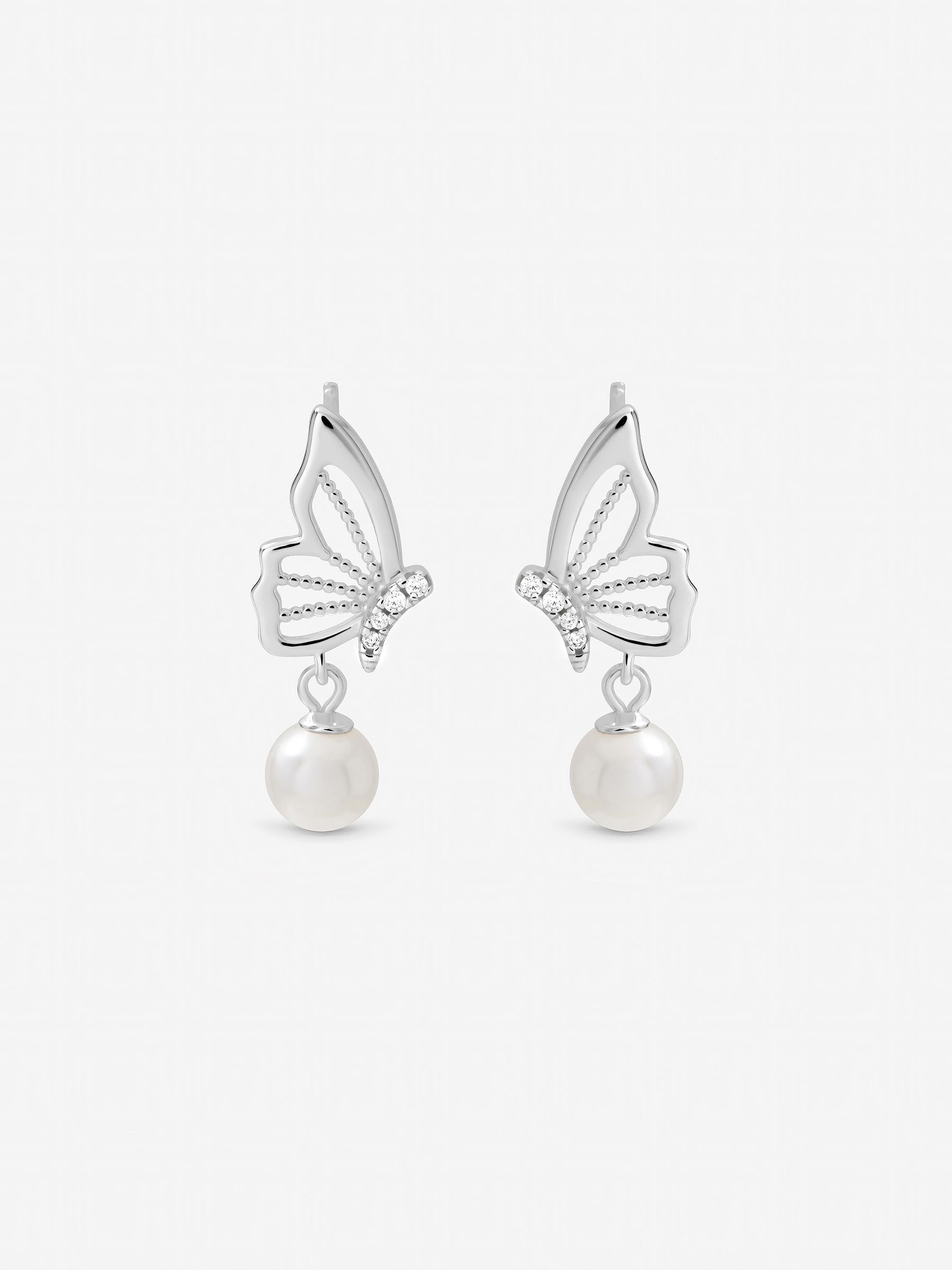 Inicio polished butterfly pearl drop earrings (British brand)