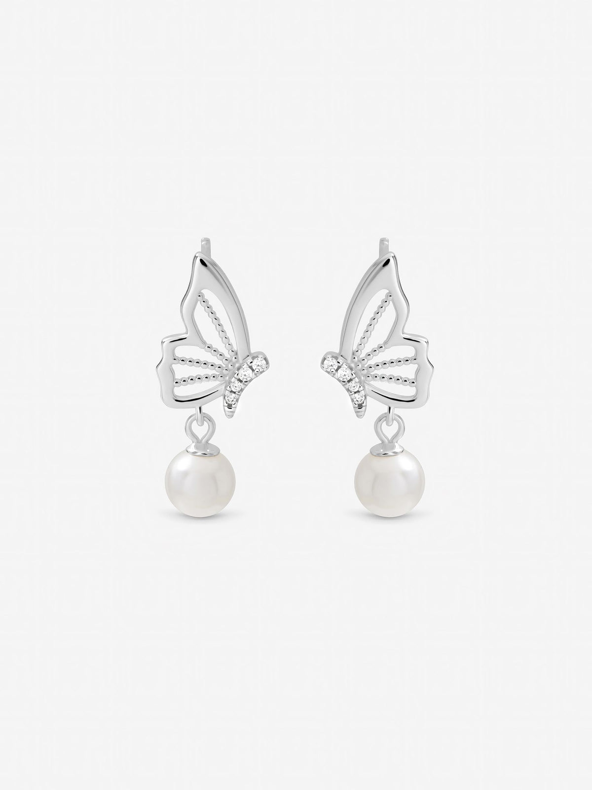 Inicio polished butterfly pearl drop earrings (British brand)