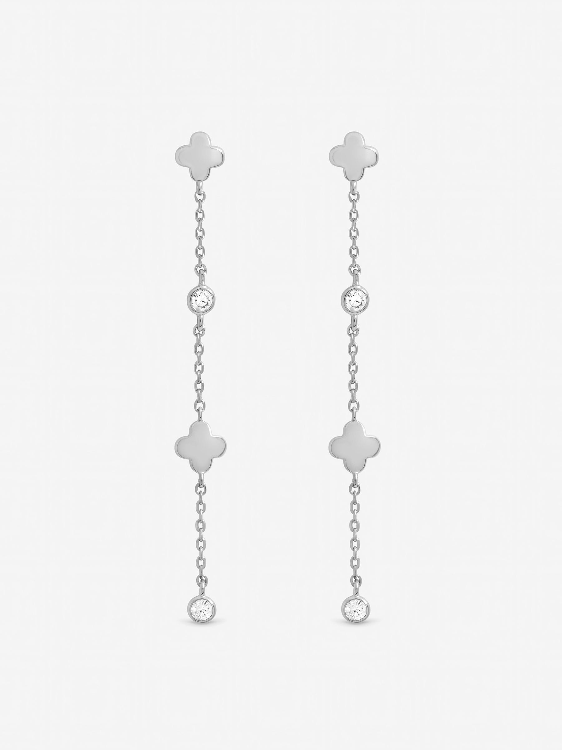 Inicio sterling silver plated crystal clover drop earrings (British brand)