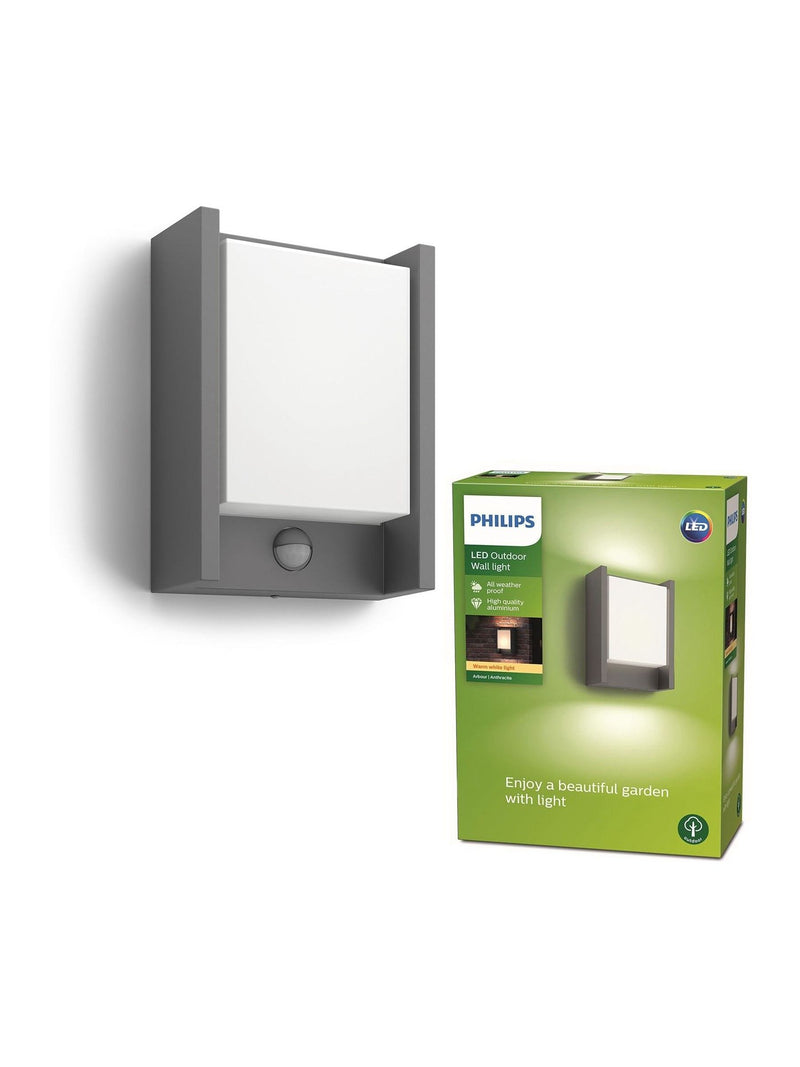 Philips black LED Arbour outdoor wall lantern with PIR sensor (British brand)