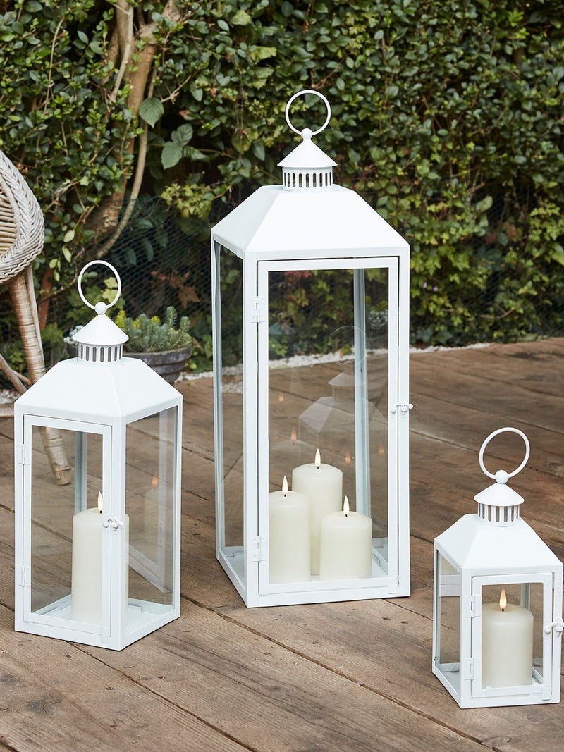 Lights4fun Perth white garden lantern with TruGlow candle, imported from the UK