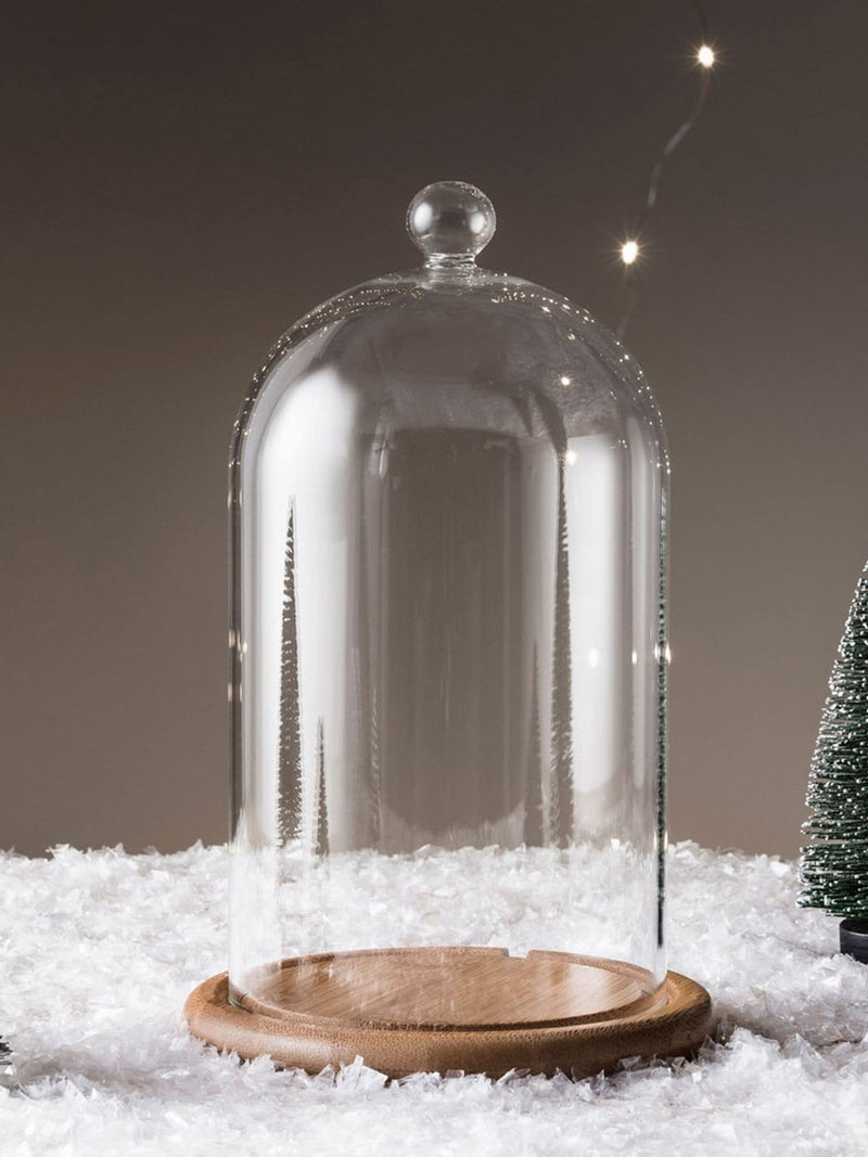 Lights4fun clear glass dome bell jar 20cm with wood base, UK version