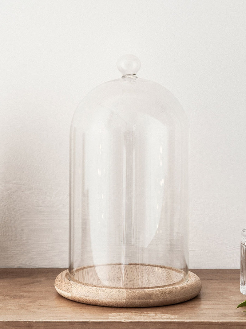 Lights4fun clear glass dome bell jar 20cm with wood base, UK version