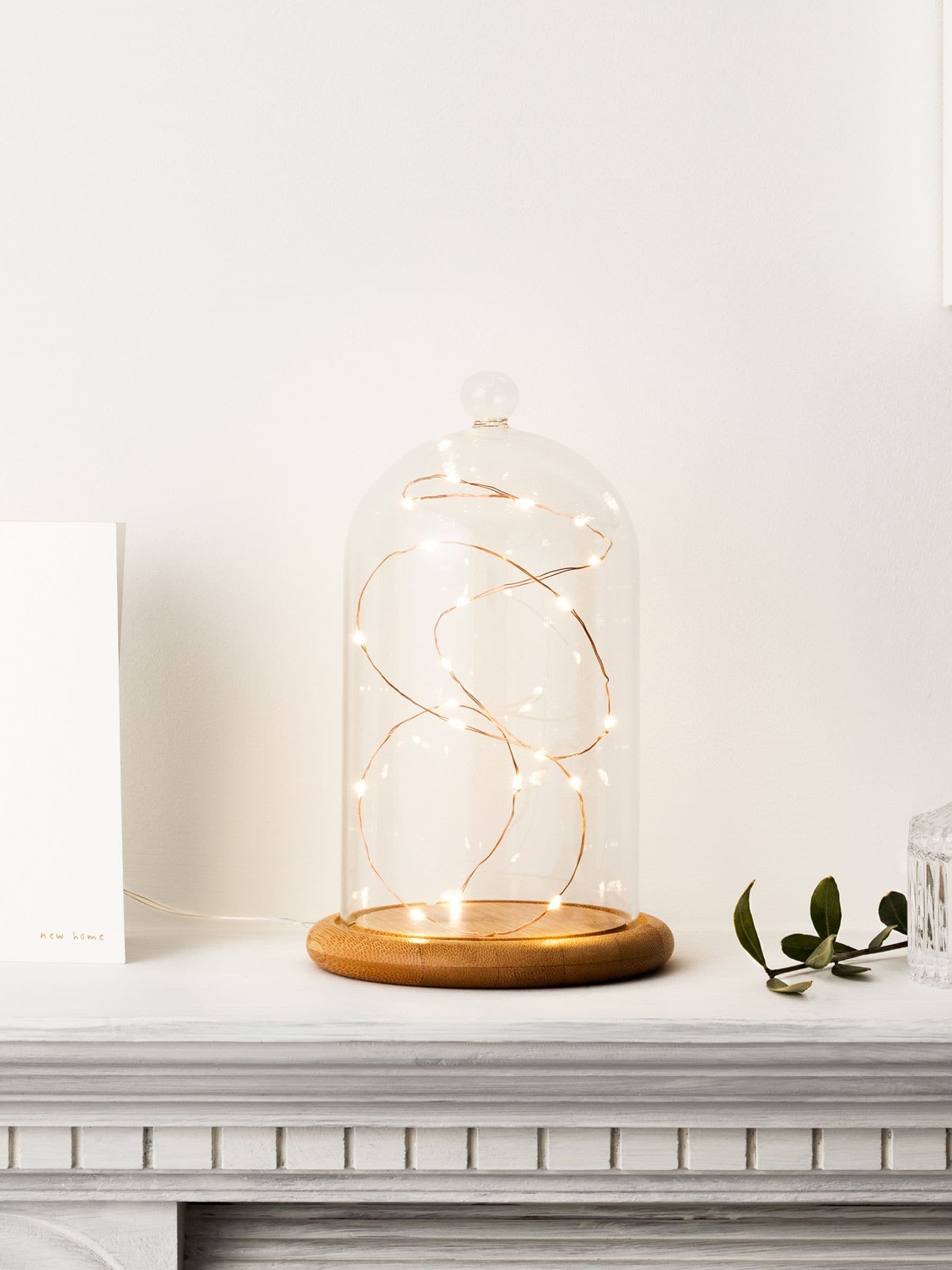Lights4fun clear glass dome bell jar 20cm with wood base, UK version
