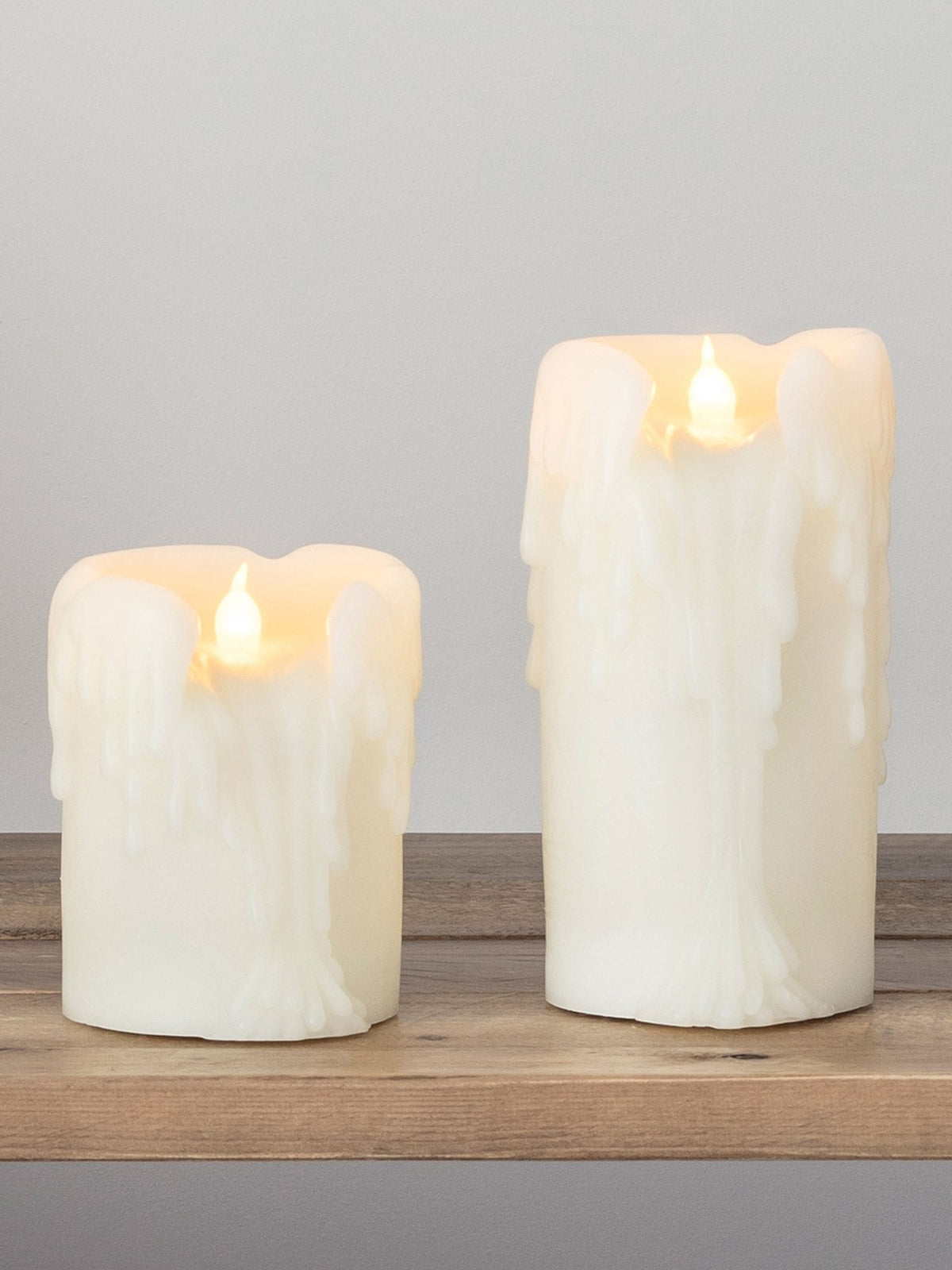 Lights4fun dripping wax LED pillar candles 10cm and 15cm, imported from the UK