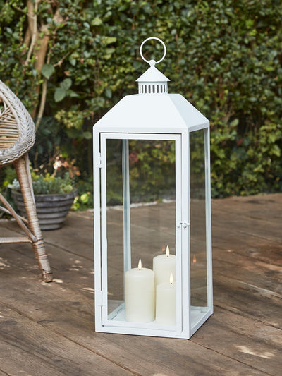 Next Lights4fun Perth Large White Garden Lantern with 3 TruGlow Candles- Buy online at McGrocer