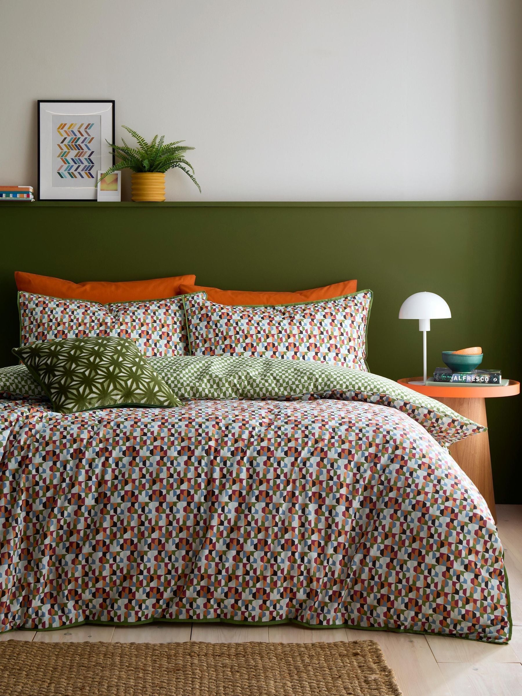Appletree Green Star Geo Velvet cushion 43x43cm - British product
