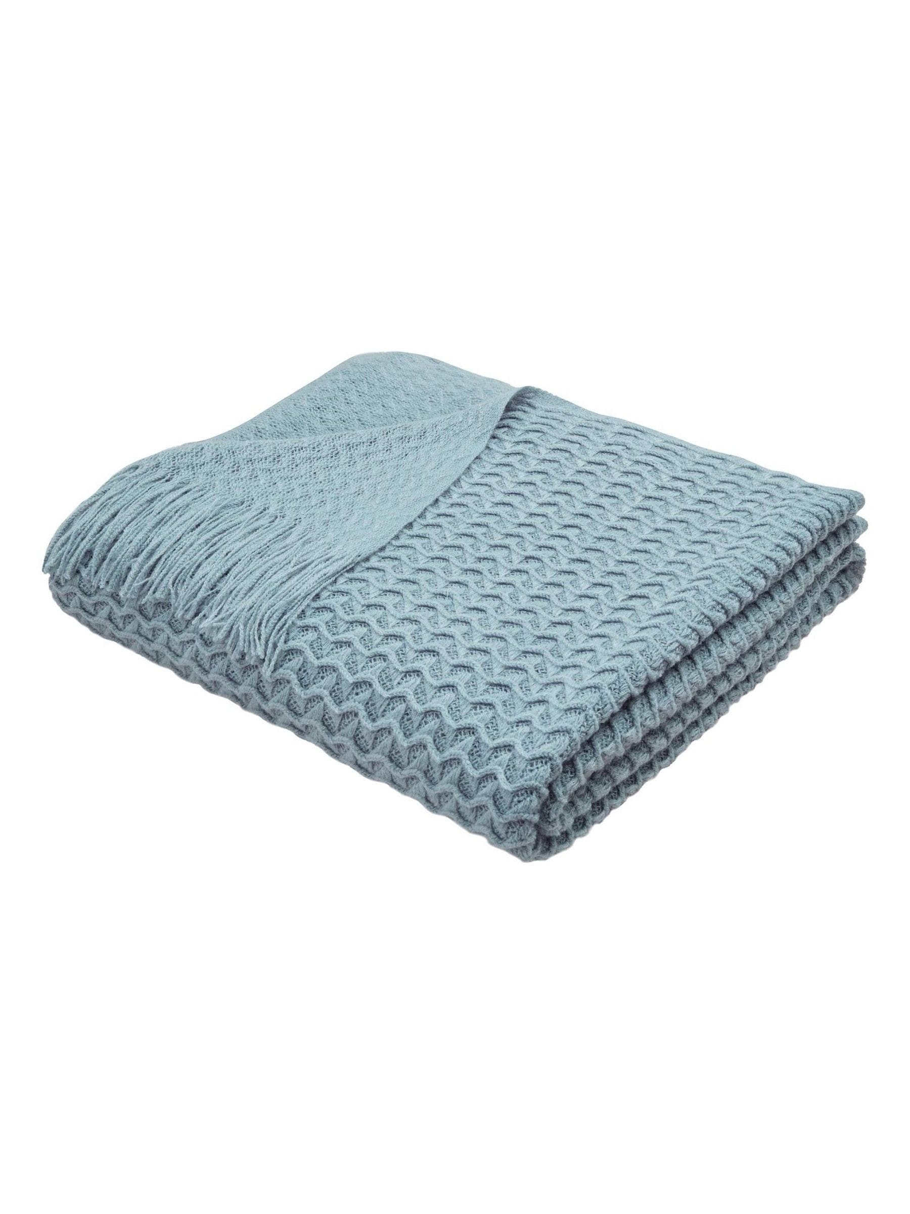 Fusion blue textured knit knitted throw, imported from the UK