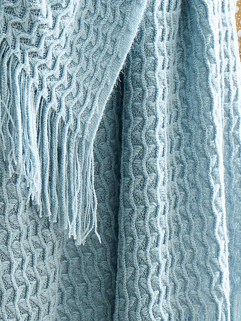 Fusion blue textured knit knitted throw, imported from the UK