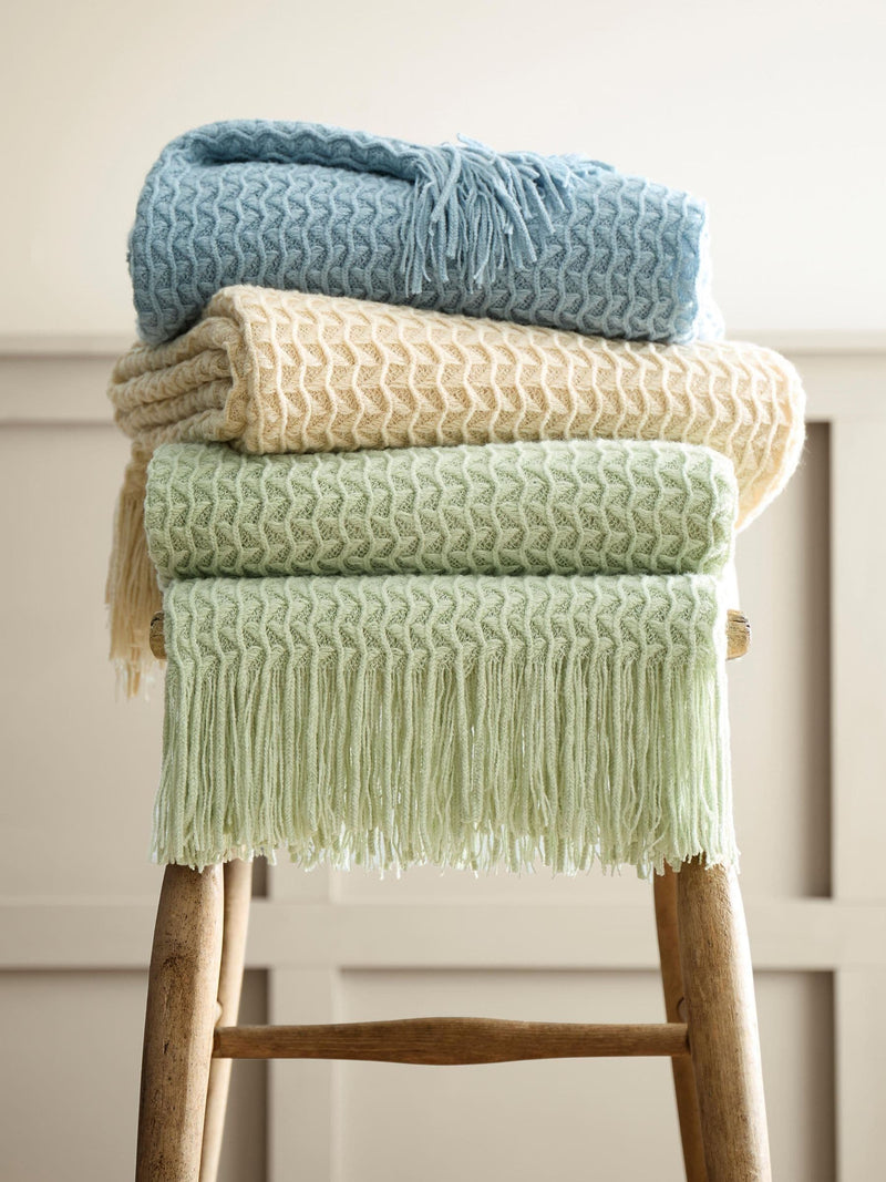 Fusion blue textured knit knitted throw, imported from the UK