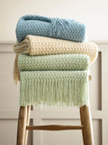 Fusion blue textured knit knitted throw, imported from the UK