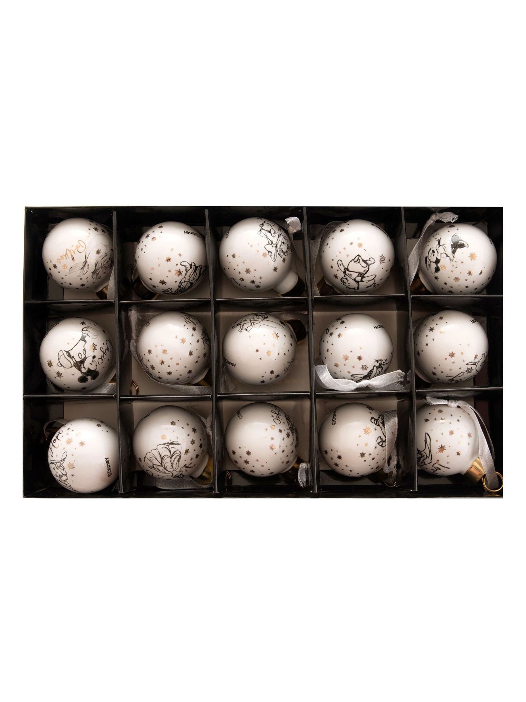 Widdop ceramic Disney baubles set of 15 with gold accents (British brand)