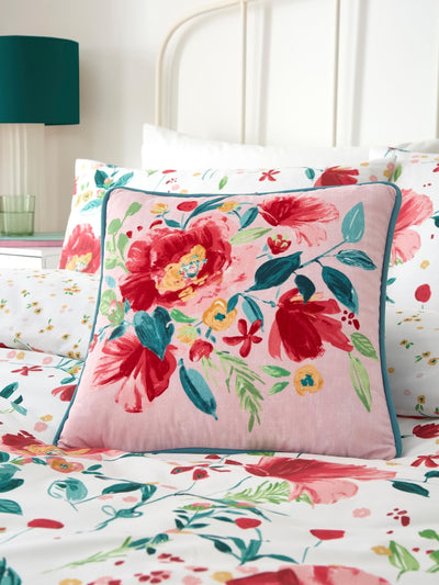 Next Dreams & Drapes Red Abstract Poppy Velvet Filled Cushion 43cm- Buy online at McGrocer