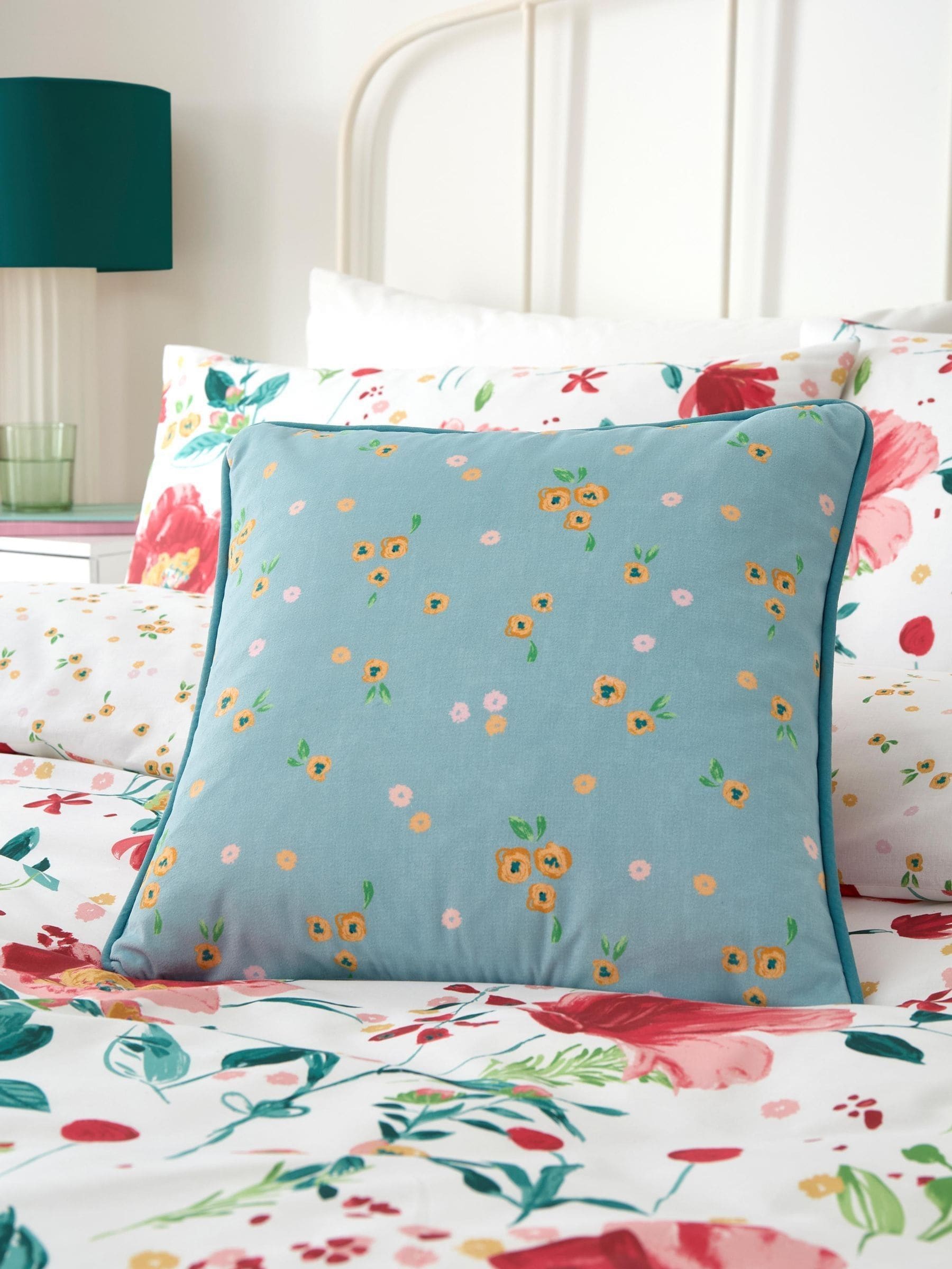 Dreams & Drapes red poppy velvet cushion 43cm, UK version