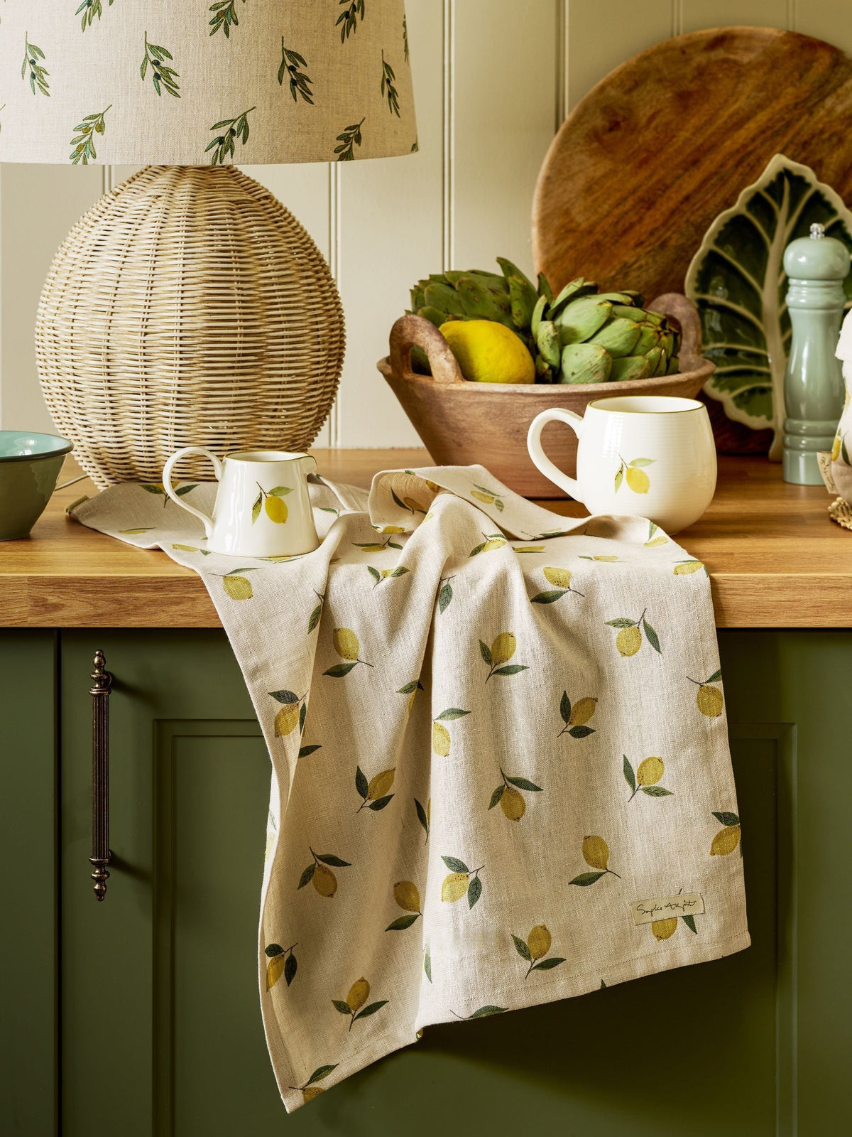 Sophie Allport Natural Lemons linen tea towel, UK version