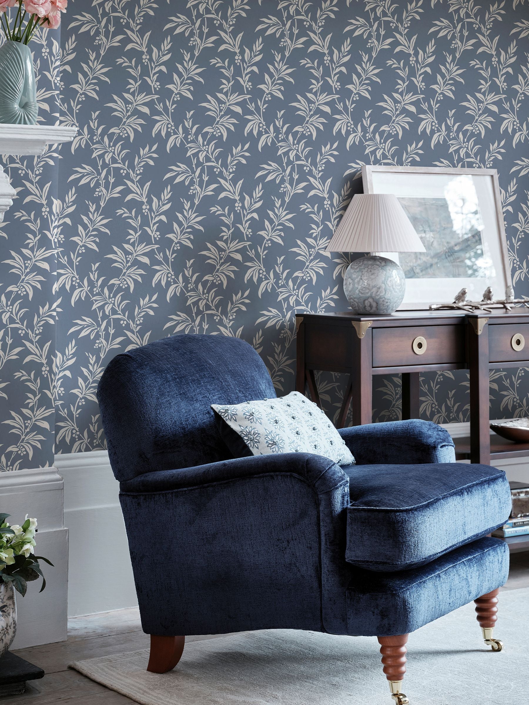 Laura Ashley Dark Seaspray Paxford Leaves wallpaper sample A4, UK version