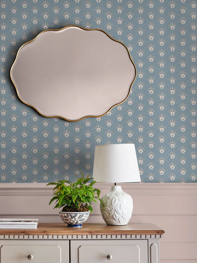 Next Laura Ashley Newport Blue Semington Floral Geo A4 Wallpaper Sample- Buy online at McGrocer