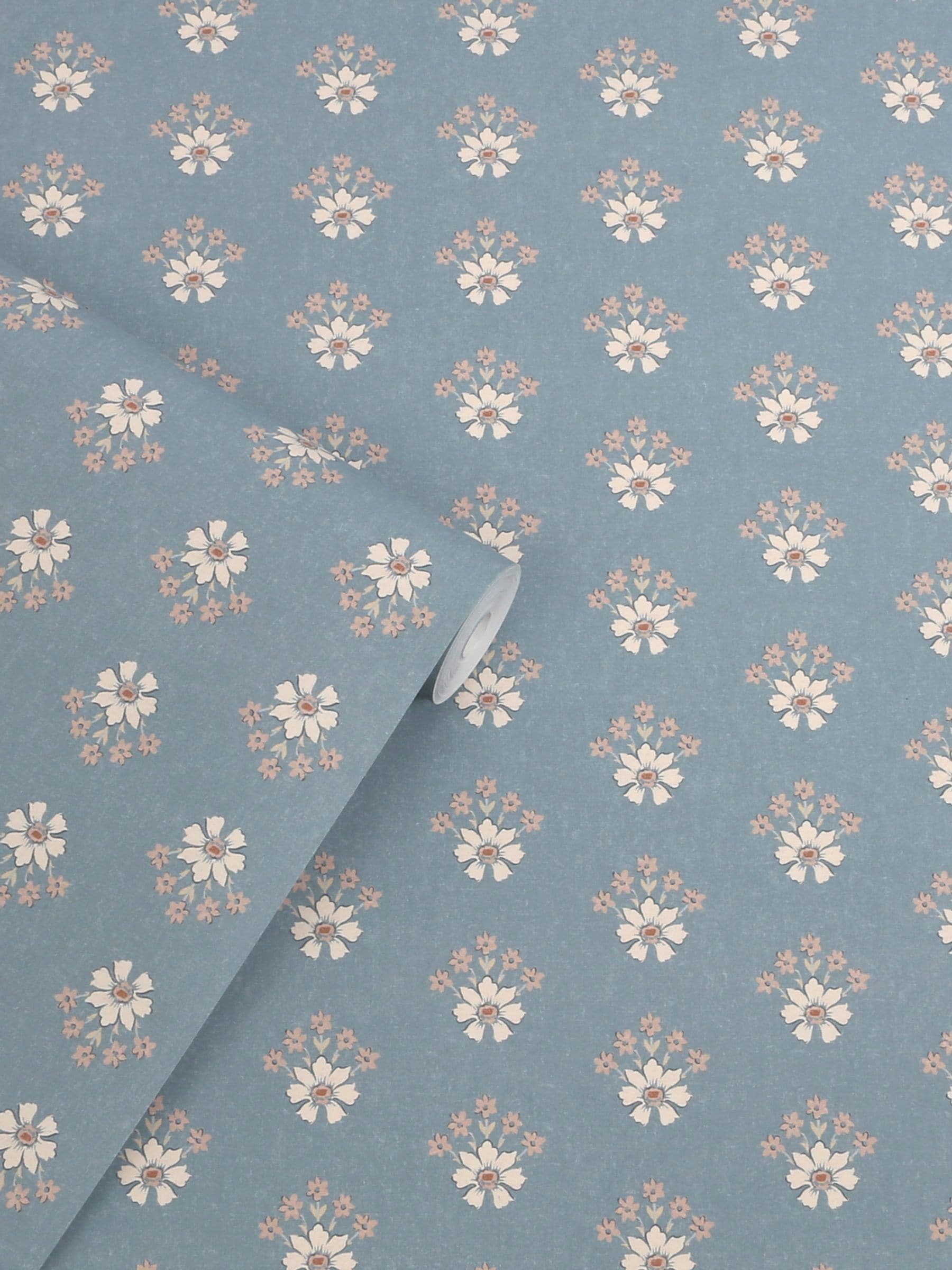 Laura Ashley Newport Blue Floral Geo wallpaper sample A4, imported from the UK