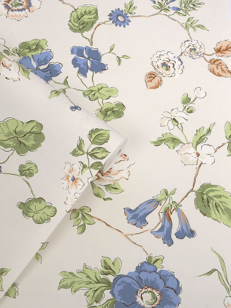 Laura Ashley Chalk Blue Pennywell Grove wallpaper sample, British product