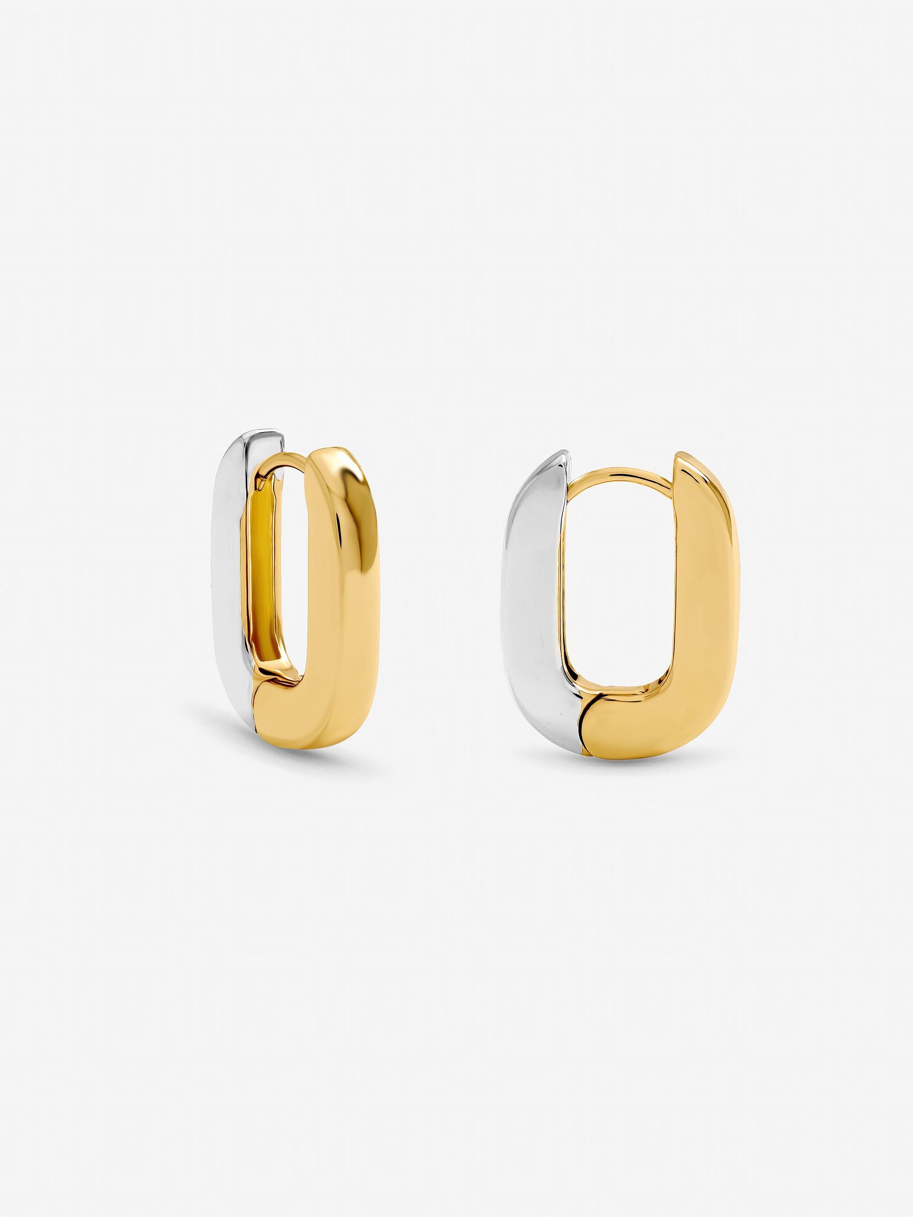 Inicio two tone metallic rectangular hoop earrings UK version