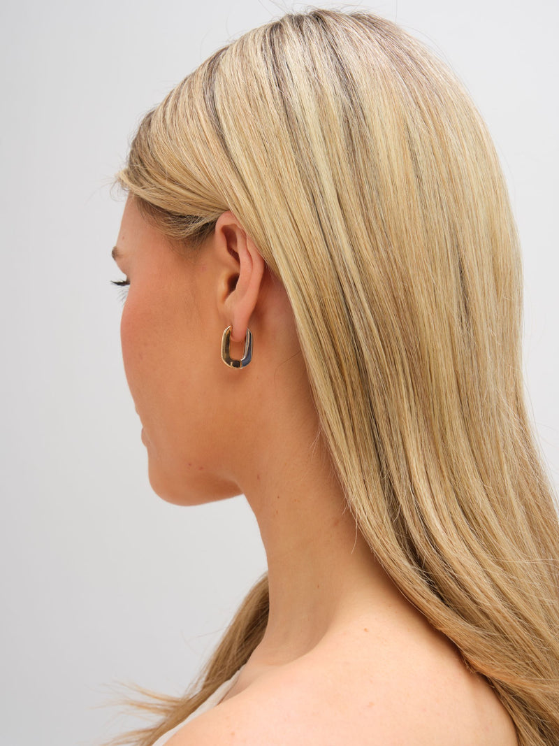 Inicio two tone metallic rectangular hoop earrings UK version