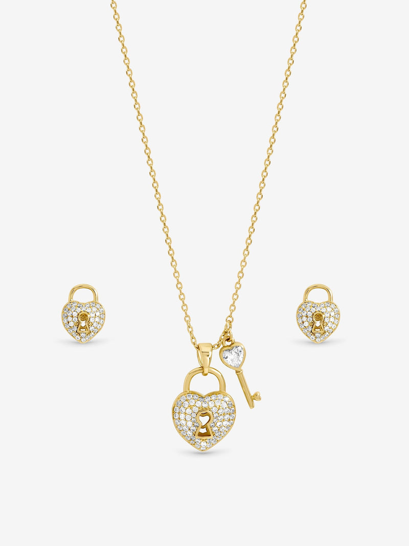 Inicio gold padlock heart set jewellery, imported from the UK