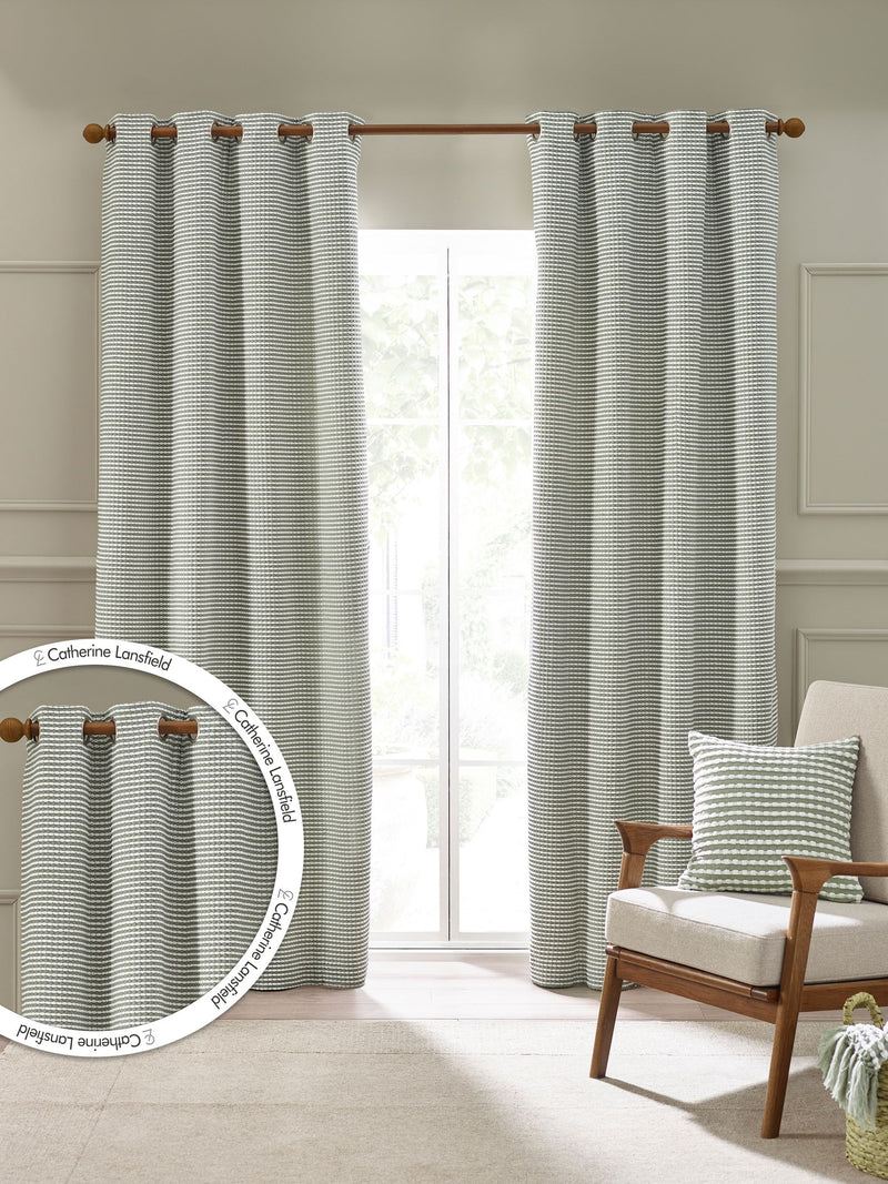 Catherine Lansfield sage green textured stab stitch curtains (British brand)