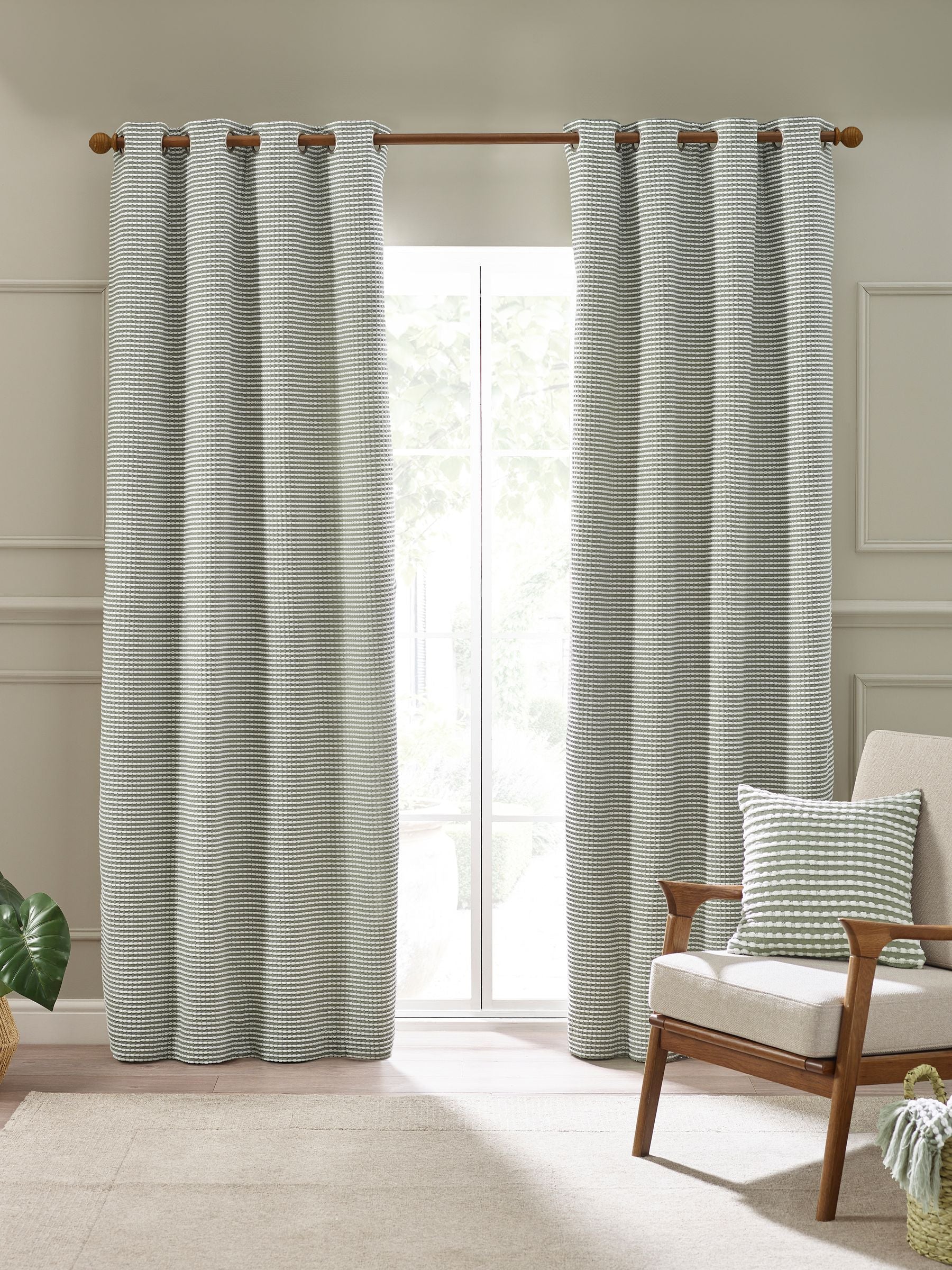 Catherine Lansfield sage green textured stab stitch curtains (British brand)