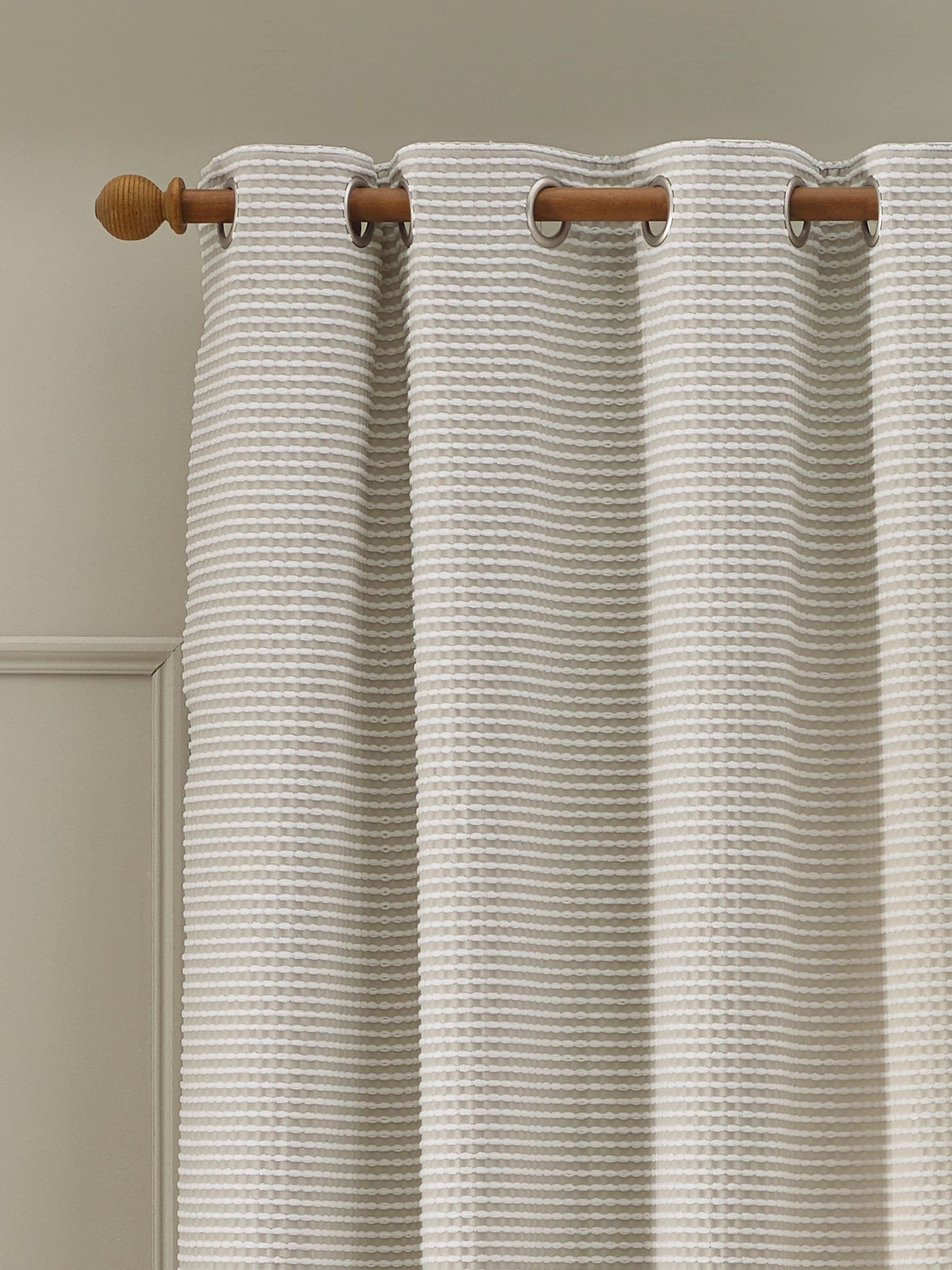 Catherine Lansfield Natural Textured Stab Stitch Lined Eyelet Curtains