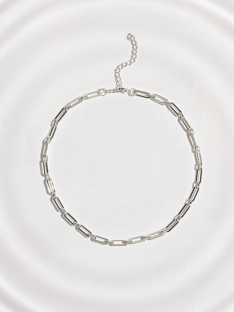 Silver Tone Stainless Steel Waterproof Paperclip Chain Necklace