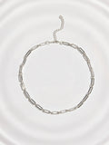 Silver Tone Stainless Steel Waterproof Paperclip Chain Necklace