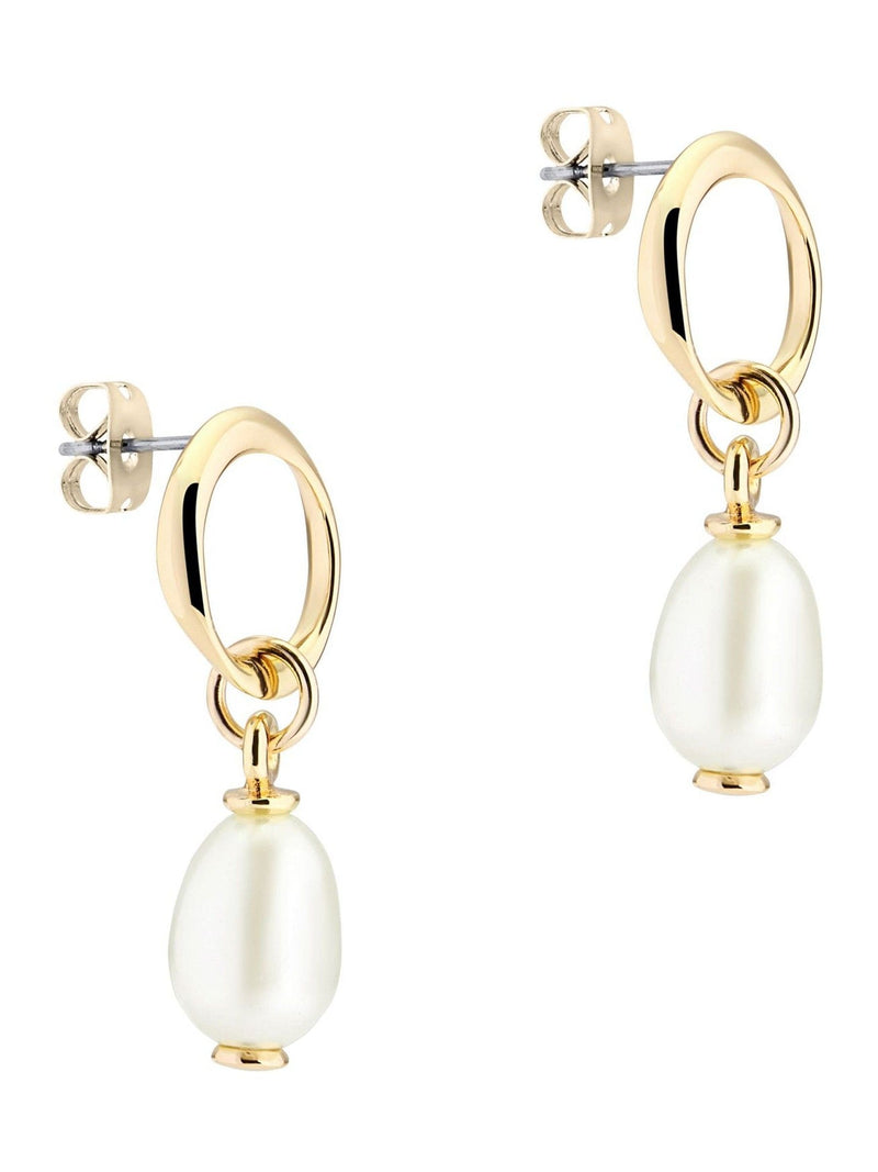 Karen Millen modern pearl drop earrings gold tone, UK version