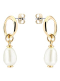 Karen Millen modern pearl drop earrings gold tone, UK version