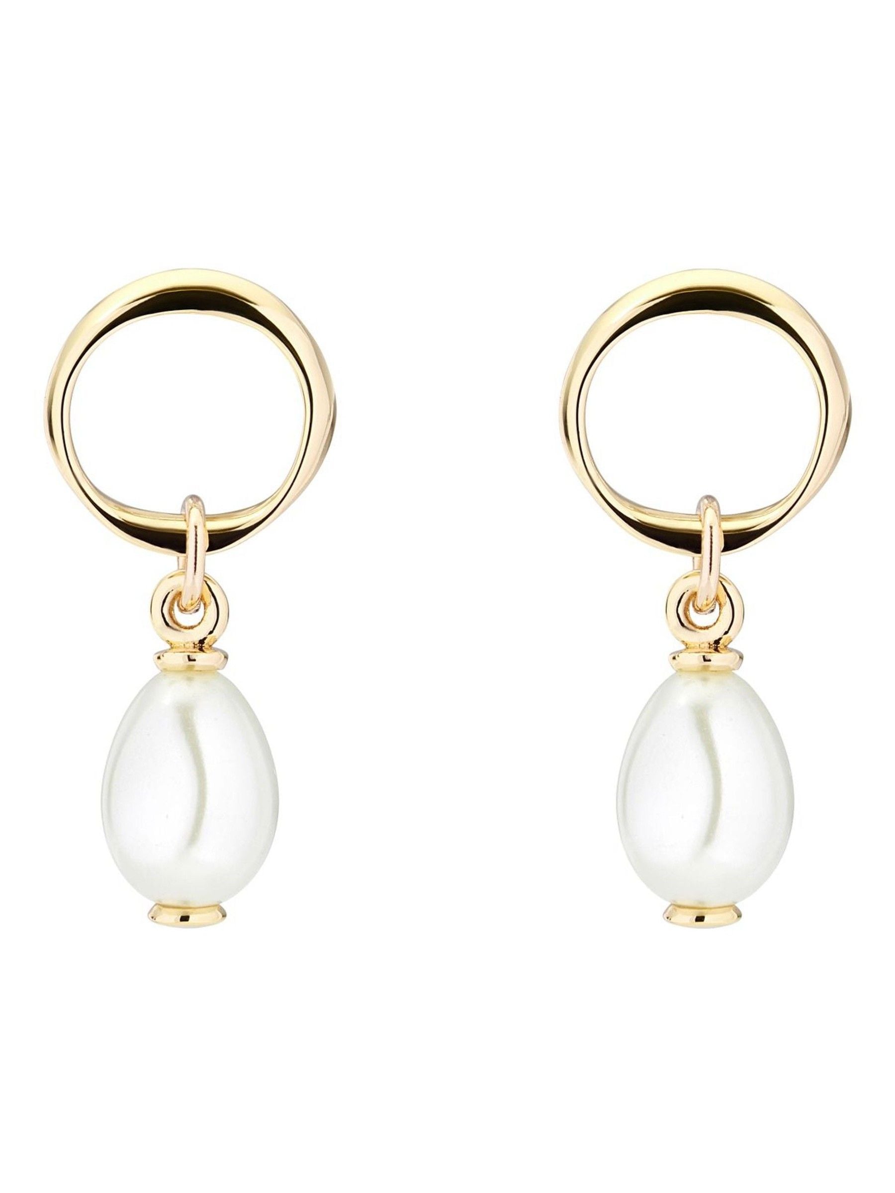 Karen Millen modern pearl drop earrings gold tone, UK version