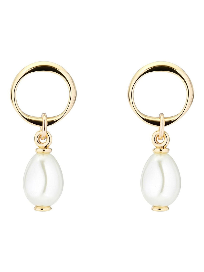 Karen Millen modern pearl drop earrings gold tone, UK version
