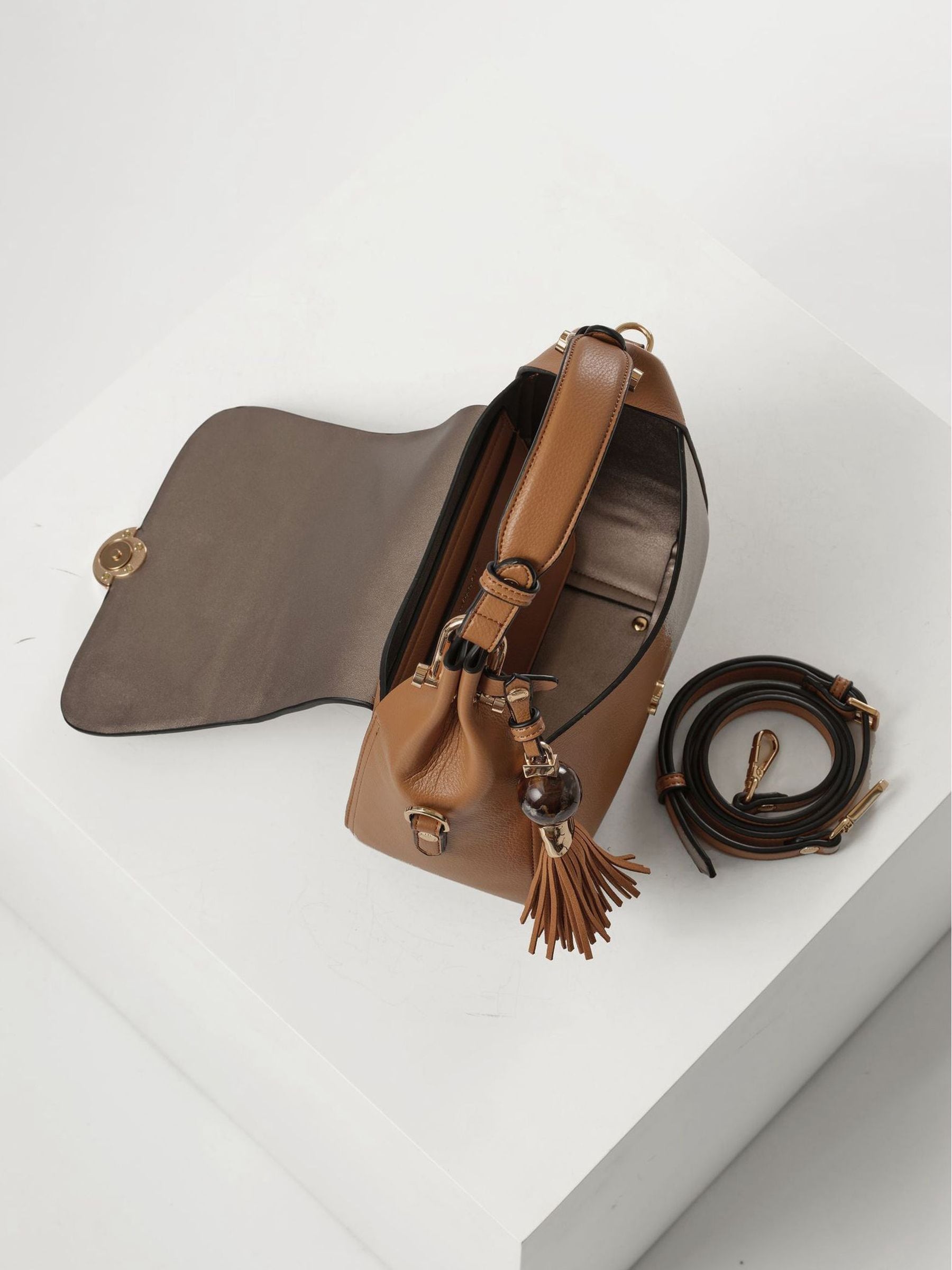 Luella Grey Diana top handle cross-body bag, imported from the UK